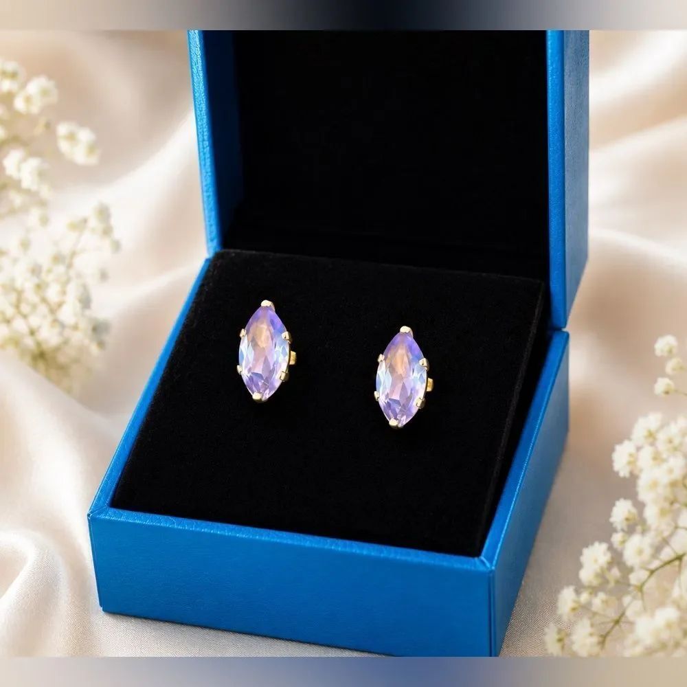 Pink/Purple Marquis Sapphire Earrings set in 14k